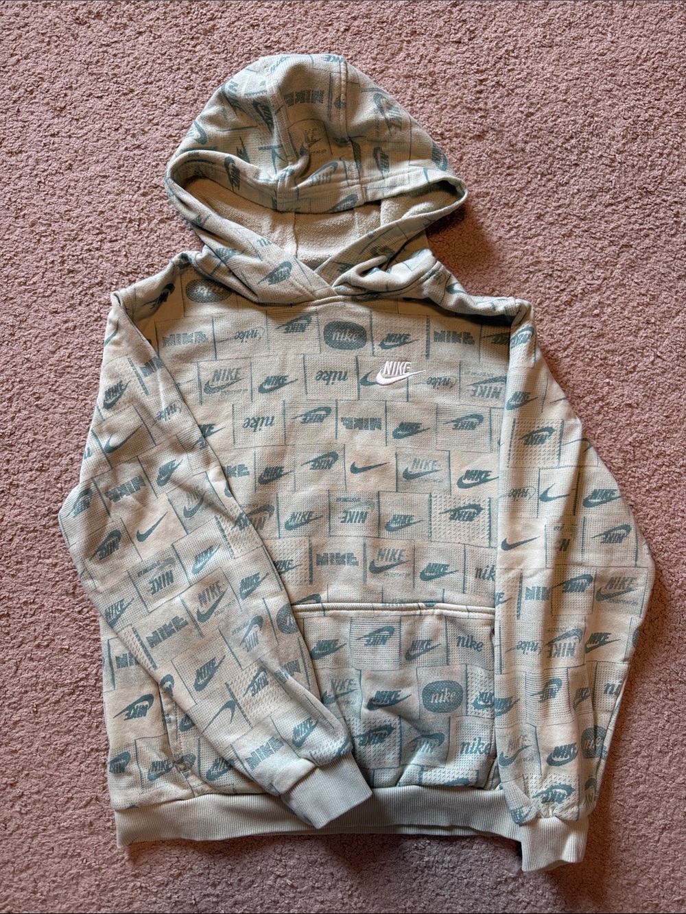 Nike Kids green on green Hoodie with Teal Logo Print